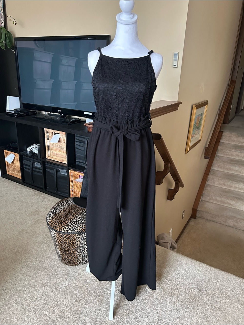 Justify Black Lace Bodice Wide-Leg Jumpsuit with Tie Waist